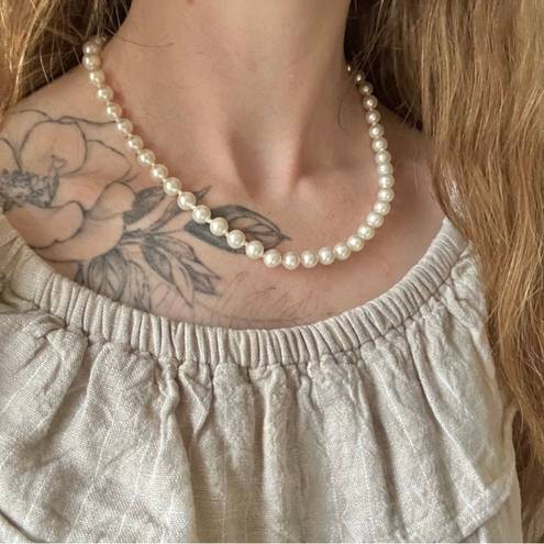 American Vintage Vintage “Clementine” White Knotted Pearl Necklace 19” Gold Marquis Fishhook Classic