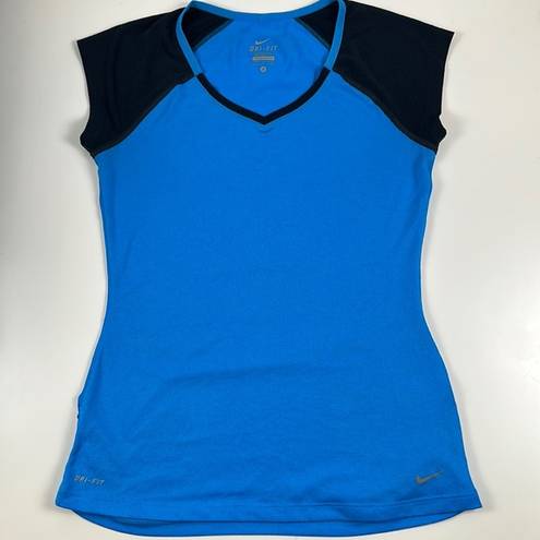 Nike Dri Fit Short Sleeve Blue Black V-Neck T-shirt Size Small