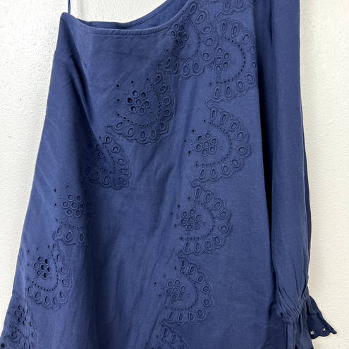 Hill House  Milla Linen Eyelet Mini One Shoulder Dress Womens Sz. Small Navy Blue