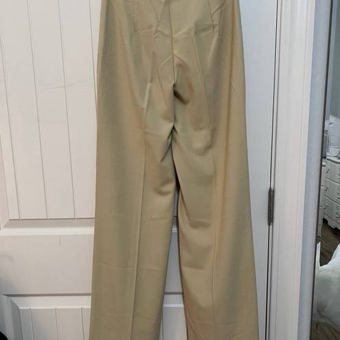 Pull & Bear High Waisted Seam Front Khaki Tailored Trouser Pants