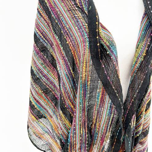 Forever 21  Womens Striped Metallic Yarn Fringe Tassel Trim Wrap Scarf One Size