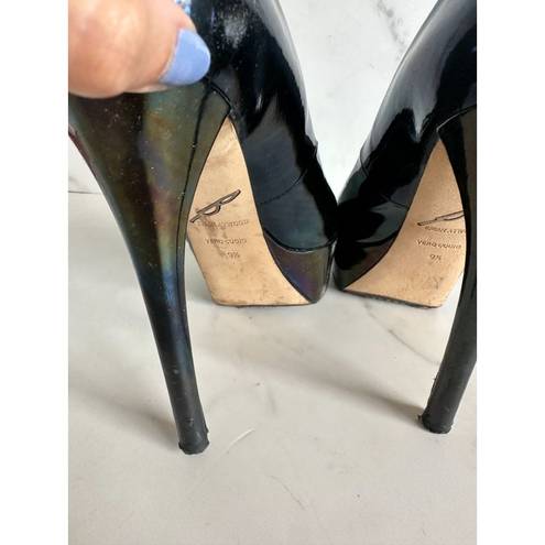 Brian Atwood  Bambola Black Patent Leather Platform Heels Sz 9.5