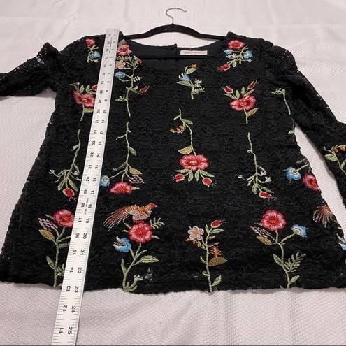 Solitaire  Black Floral Embroidery Lace Bell Sleeve