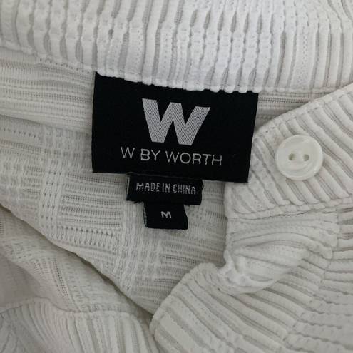 W By Worth  Womens Size Medium White Textured Stretch Button Up Blouse