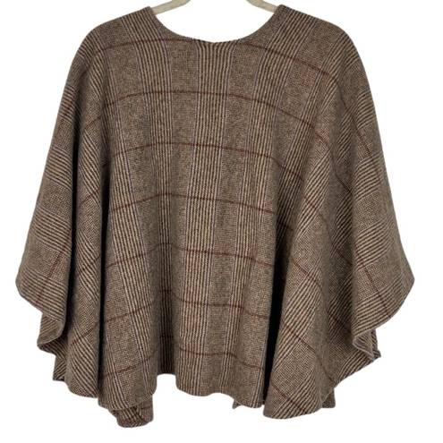 L.L.Bean Vintage  Plaid Lambswool Poncho Made in Ireland Neutral Multicolor