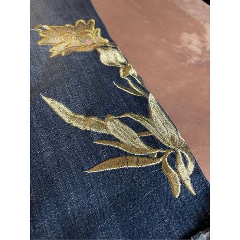 NYDJ NWT  Marilyn Straight Ankle Cuffed Jeans /Gold Appliqué Blue Size 18W