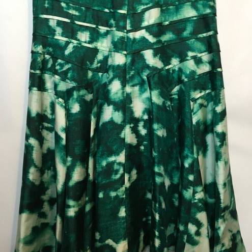 Oscar de la Renta  Silk White Green Abstract Fit Flare Dress SZ 8