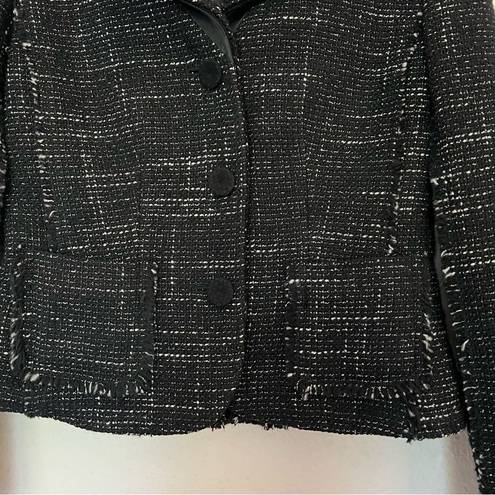 Ann Taylor  Wool Blend Tweed Black Fringed Blazer Jacket Size 2 Petites