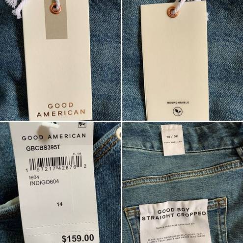 Good American  Good Boy Straight Cropped Jeans in Indigo 604 Size 14