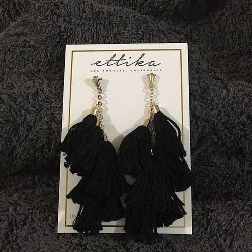 Ettika  Daydreamer Black Gold Tassel Earrings Gold Nickel Free Revolve