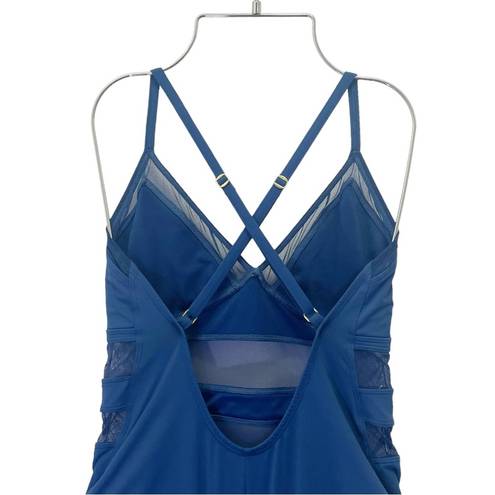 Bleu Rod Beattie  Mesh-Trimmed Cross-Back One-Piece Swimsuit Marine Blue Size 10