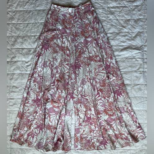 Aakaa  Pink, Orange & Cream Floral High Rise Flowy Wide Leg Palazzo Pants - Small