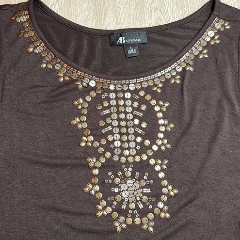 AB Studio | Brass Beaded Brown Tank Top