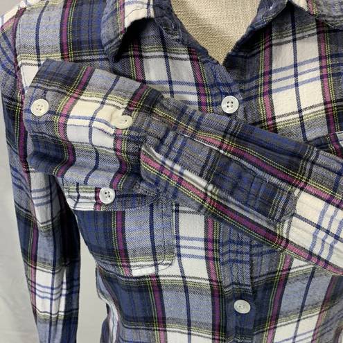 Roxy Plaid Blue Flannel Button Down Long Sleeve Shirt Size Small