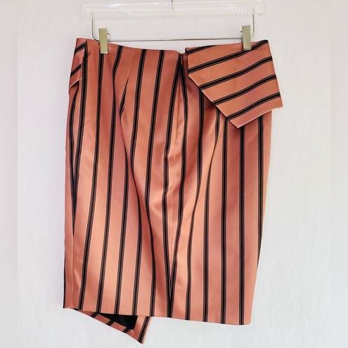 Michelle Mason  Asymmetrical Striped Copper Black Pencil Skirt Size 10 NWT