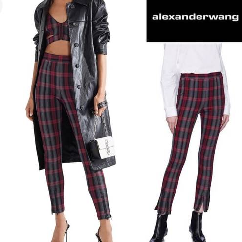 Alexander Wang T by  Grey and Red Plaid Fitted Zip Leggings Pants Size 2