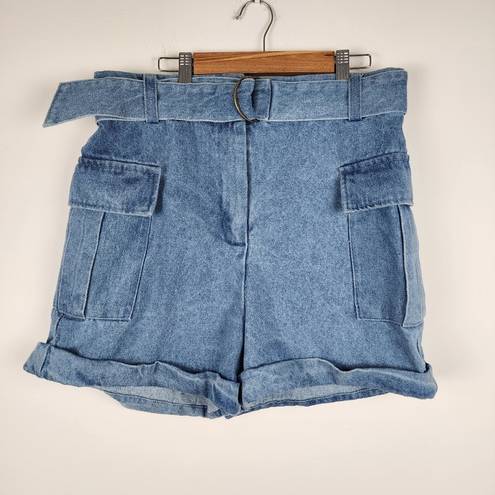 INC Jeannie Mai for  Light Wash Blue Denim Cargo Shorts Belt Size 10