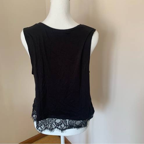 Hippie Chic  Black Tank with Lace Bottom Hem