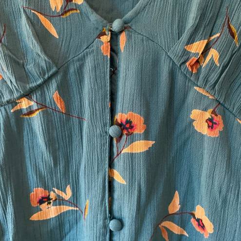 Billabong Blue Teal Floral Days on End Long Sleeve Button Mini Dress size XL