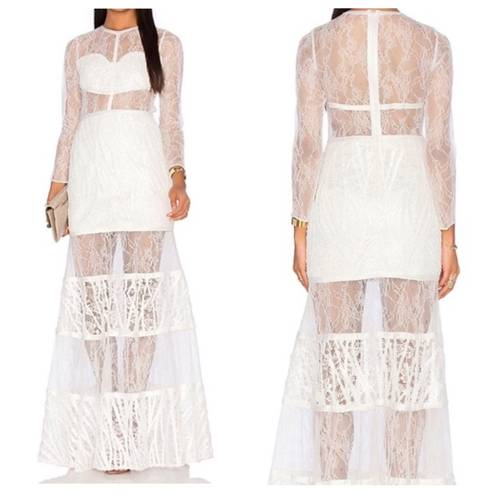 Alexis  Joelle White Lace Sheer Long Sleeve Wedding Bridal Boho Maxi Dress Small