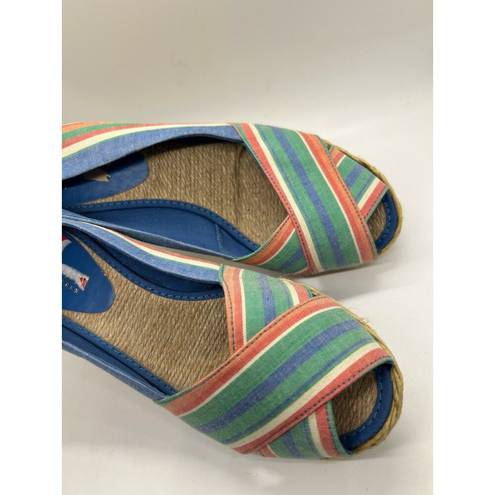 Ralph Lauren  Sandals Striped Espadrille Wedge Size 7.5 Resort Vacation