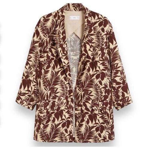 Mango NWT MNG  Women’s Tropical Linen Oversized Blazer Coat Jacket Brown Size XS
