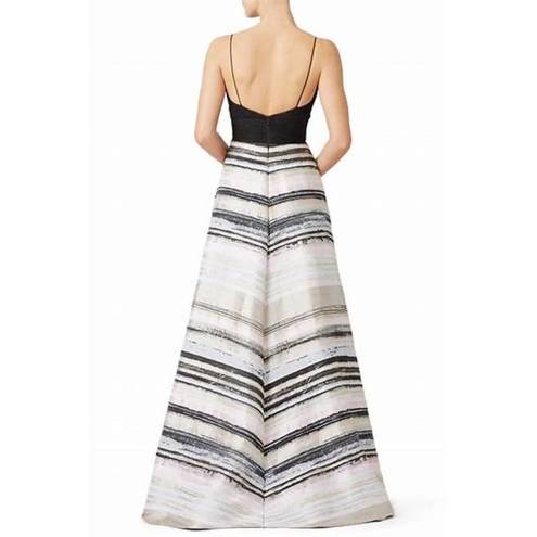 Badgley Mischka  Neutral Stripe V-Neck Hi-Low Jacquard Formal Gown Size 10