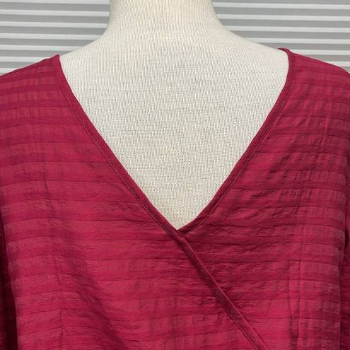 Loft  NWT Berry Striped V Wrap Back Long Sleeve Cropped Top Size Small