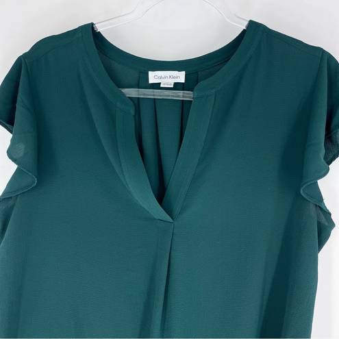 Calvin Klein  Split Neck Cap Sleeve Blouse Forest Green Size XL