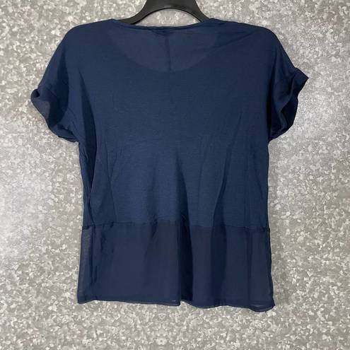 Juicy Couture  Navy Blue Chiffon Peplum Rhinestone Top - Size XS - Cap Sleeve