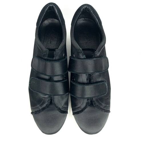 Joie  Diata Satin Two Strap Low Top Sneakers Hook and Loop Round Toe Black Size 9