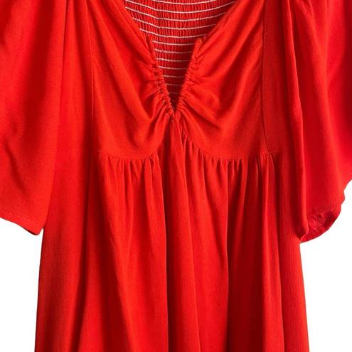 Umgee  Women Tunic Top V Neck Flare Short Sleeve Smock Back High Waist L Orange