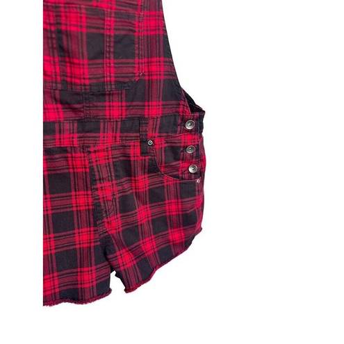 Hot Topic  HT Denim Red Black Plaid Goth Grunge Shortalls Shorts Womens Rock M