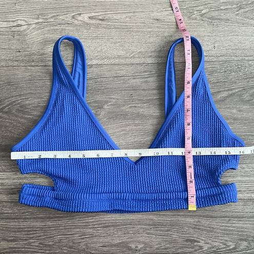 Aerie Crinkle Bikini Set Scoop Cut Out Top High Cut Cheeky Bottom Blue Size XL