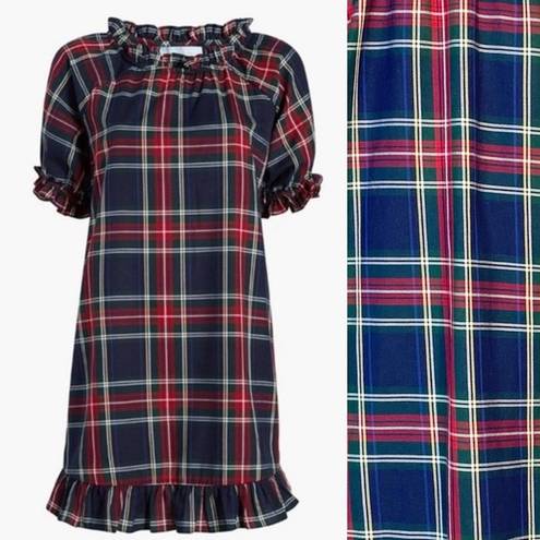 Hill House  The Katherine Nap Dress Navy Blue Tartan Plaid Ruffle Mini Shift