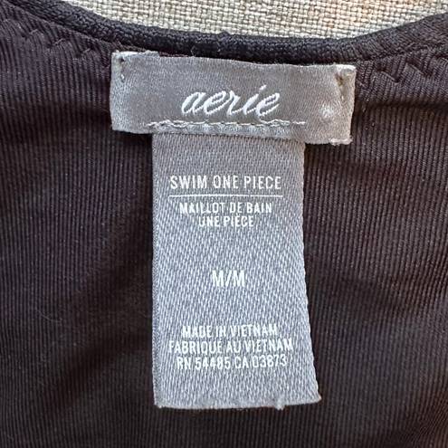 Aerie Textured Crinkle Scoop Low Back High Cut Swim One Piece in Black Size M