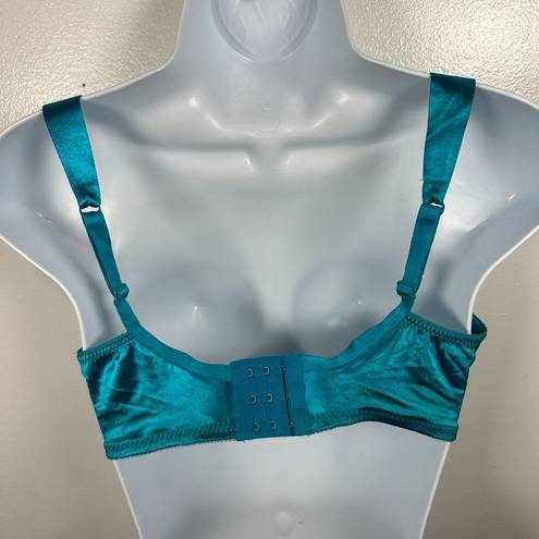 Second Skin Vintage Adonna 34D Bra  Satin Blue Adjustable Wide Straps Nylon Blend