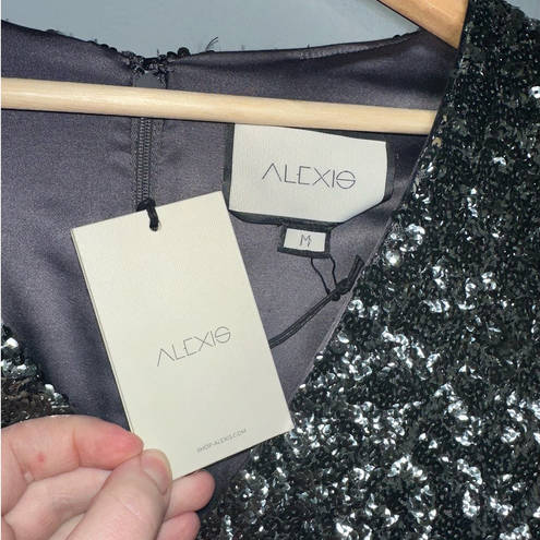Alexis Renada Sequin Long Sleeve Mini Dress NWT in Gunmetal Size Medium Silver