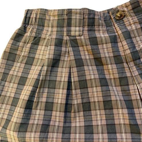 Bermuda Vintage Bogner Plaid Pleated Roll Cuff Mom  High Rise Shorts Tan