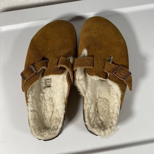 Birkenstock  Boston Shearling Beige Suede Leather Narrow Sz 39 US L8 M6