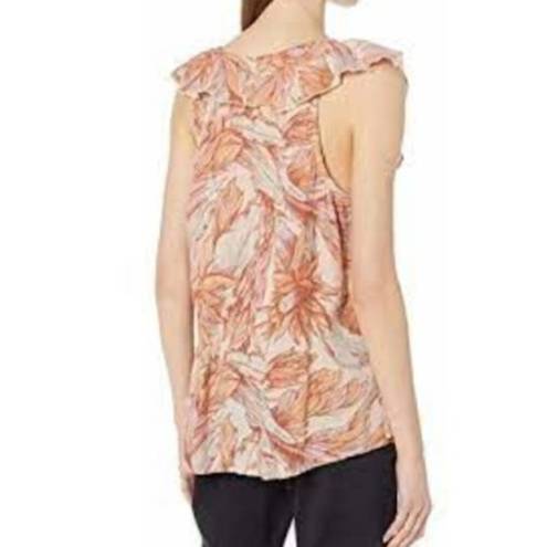 O'Neill  PACSUN Isa Woven Ruffle Floral Tank Top Orange Cream Tropical Boho JRS ?