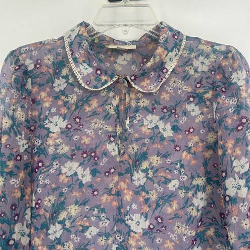 Modcloth  Lavender Purple Floral Chiffon Peplum Top Boho Cottagecore Sheer Size M