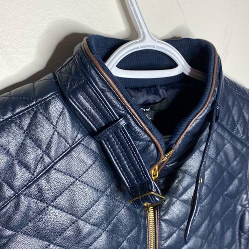 FATE. navy faux leather quilted zippered vest with pockets size L