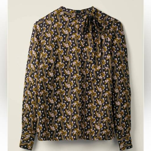 Aria BODEN  Black Floral Bow Coquette Silk Blend Blouse Size 4