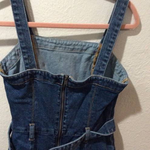 Hollister  Small S denim stretch mini overall dress belted blue