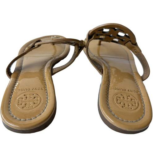 Tory Burch  Sandals Tan Patent Leather Flip Flops Slip On Logo Shoes Women's 9.5M