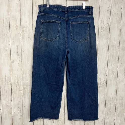 Uniqlo High Rise Wide Straight Leg Dark Wash Frayed Bottom Short  Jeans 32