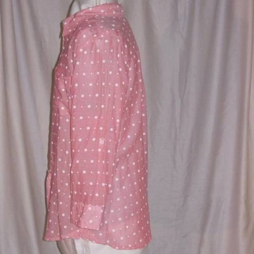 SO Cute Watermelon Pink Polka Dot Button Front Shirt Top Cotton 3/4 Sleeve XL