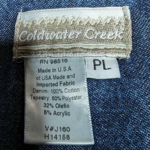 Coldwater Creek Vtg Y2K  Denim Floral Tapestry Button Up Collared Shirt Jacket PL