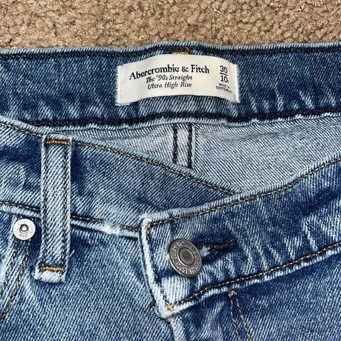 Abercrombie & Fitch  ‘90s Straight Ultra High Rise Criss-Cross Blue Jeans 30 / 10